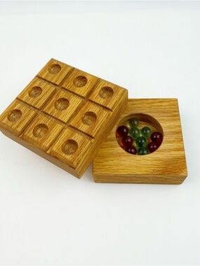 Vtg 80s Wood Artisan Tic Tac Toe Game Box Marbles Albert Fanning Wa Rustic Decor